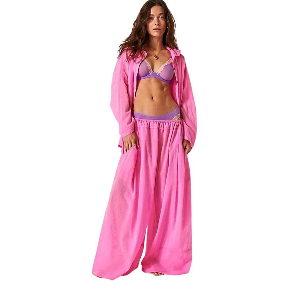 Free People Wide Leg Heat of The Night Lounge Pants Pink Size Small